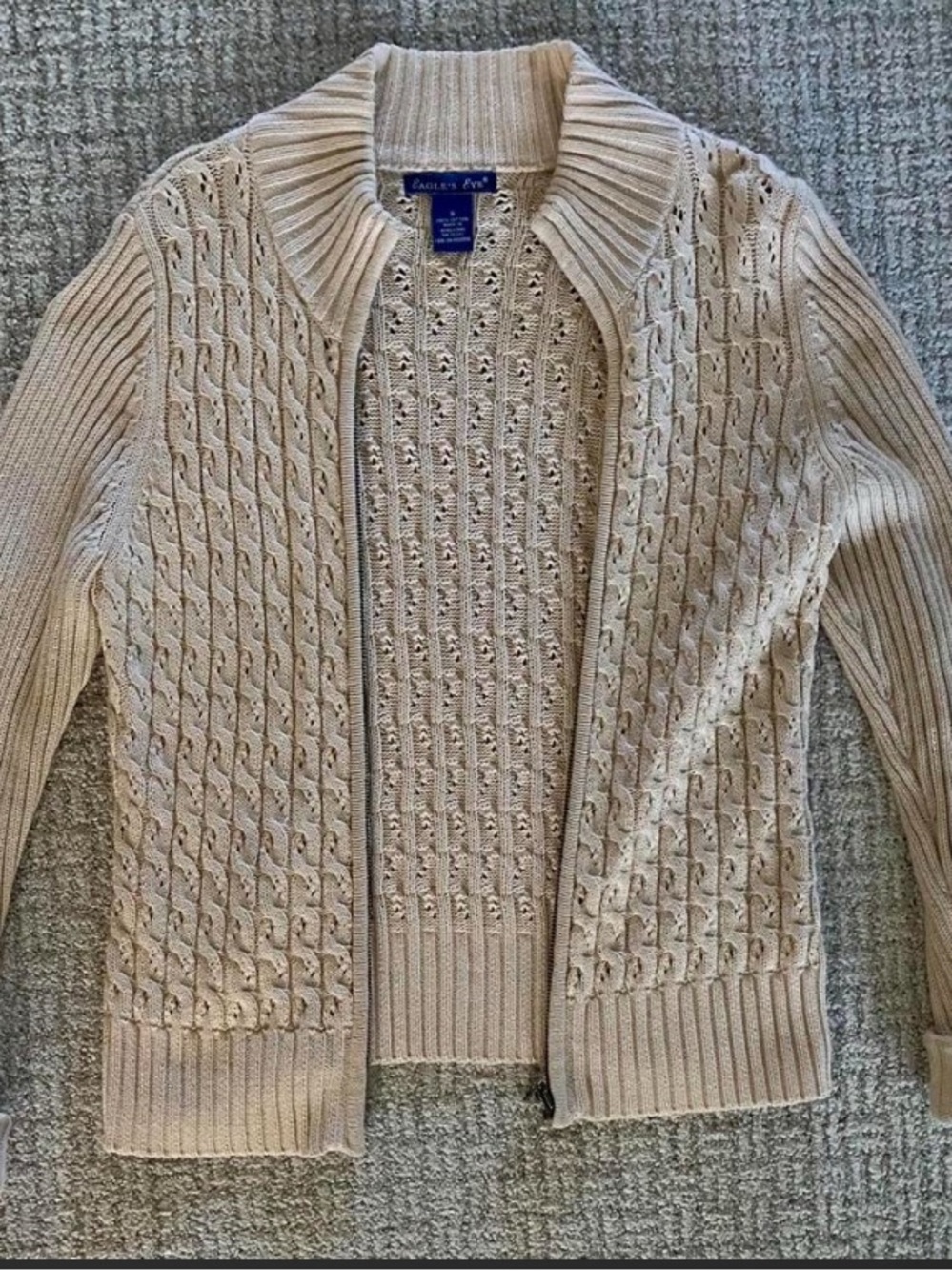 Cable-Knit Zip Cardigan Sweater - Beige -